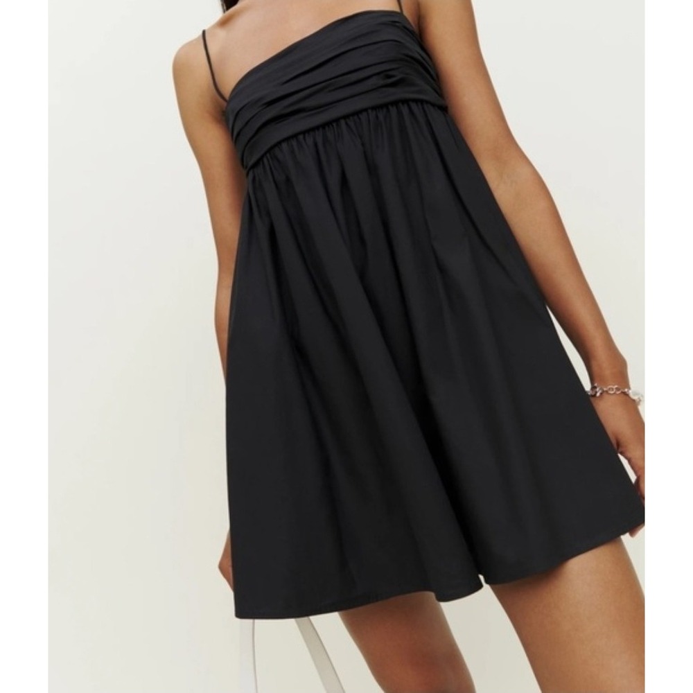 Reformation Catarina Mini Babydoll Y2K Dress Black Sz 6 Tie Strap Adjustable SEE